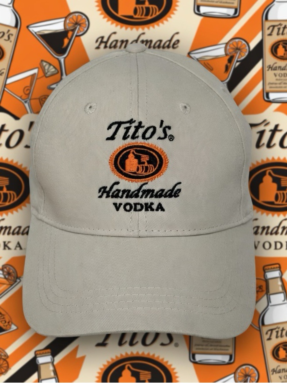 Tito's Handmade Vodka Austin Texas Khaki Beige Black Strapback Hat Cap OSFA NWOT